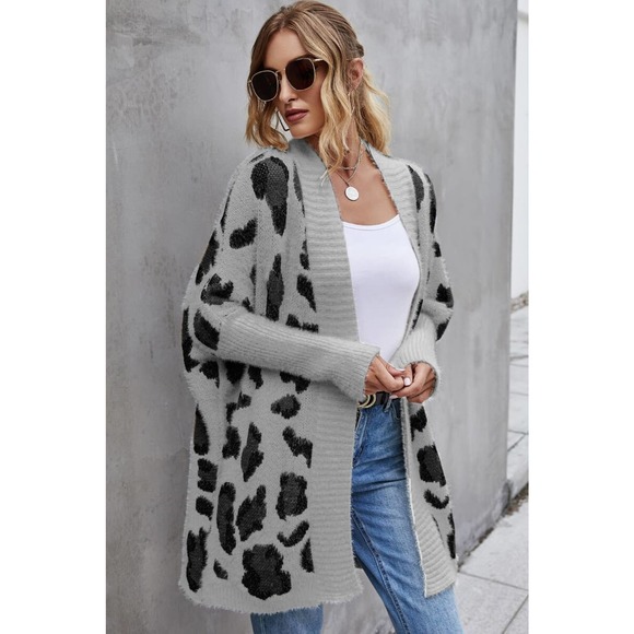 Leopard Batwing Sleeve Open Front Cardigan - Picture 7 of 11